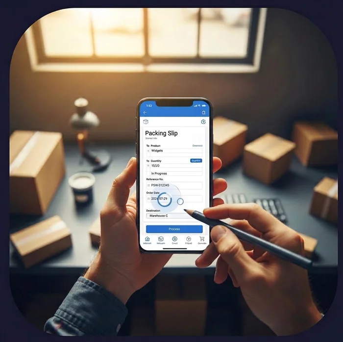 Creating a packing slip on mobile device in warehouse